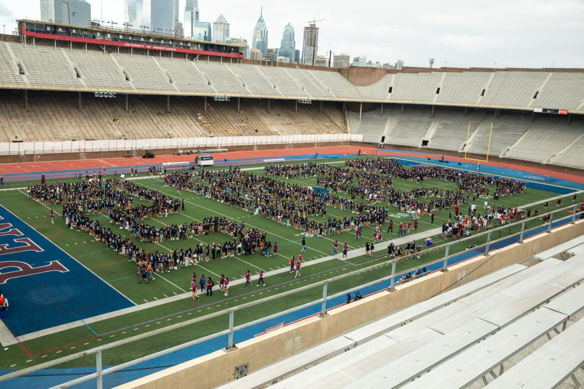 Students on Franklin Field spelling out the year 2025.